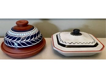 Vintage Klafrestrom Sweden Cast Iron Enamelware Casserole Dish And Enamel Painted Pottery Baking Dish