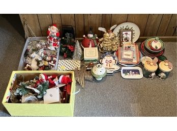 Christmas Lot Including Figurines, Dishware, Ornaments, And More