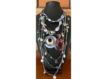 (3) Christopher Banks Metal, Glass, And Metal Tone Bead Multi Strand Necklaces