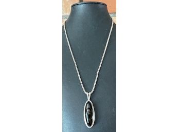 Sterling Silver & Onyx Mexico Pendant With Sterling Silver 18' Chain