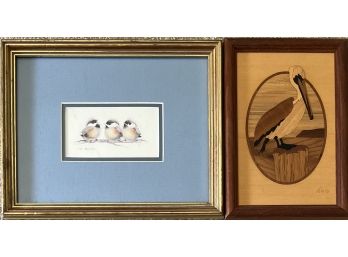 Hudson River Inlay Pelican With V. Preiffer Birds In Frame