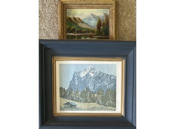 Signed Limited Edition Landscape Print And Mountain Landscape Painting In Frames