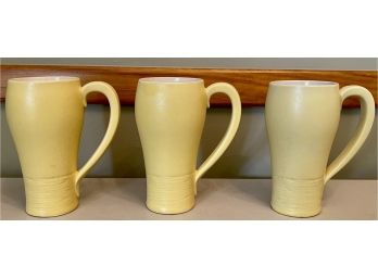 (3) Vintage Rare Mccoy 6' Tall Yellow Pottery Mugs