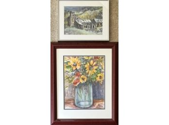 (2) C. Stafford Water Colors In Frame - Still Life And Barn