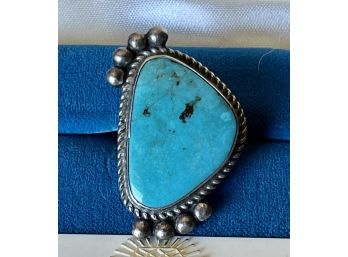 Old Pawn Sterling Silver And Turquoise Navajo Ring Size 6 (as Is)