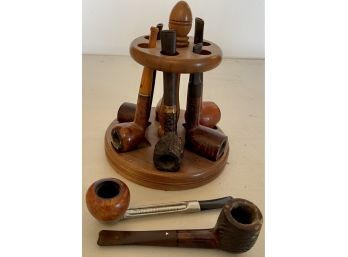 Pipe Collection With Stand - Royal Demuth, Ropp Leather, Falcon, Sterling Silver, F.G. Holmes, Rosebery, Etc.