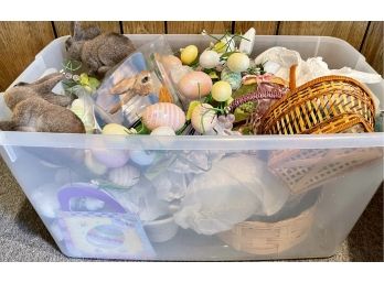 Container Of Vintage Easter Decor - Bunnies, Wreaths, Baskets, And More