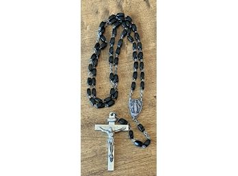 Shrine Of The Little Flower Souvenir Rosary Royal Oak, Michigan With Black Glass Beads 24'