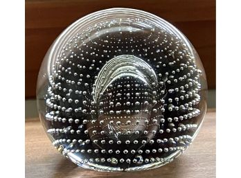 Controlled Bubble Art Glass Round Paperweight 3.75' Wide