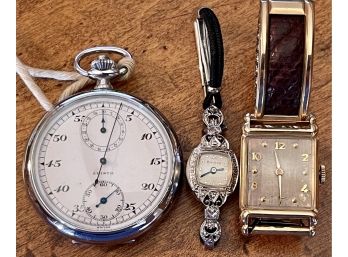 Bulova 10K Gold Bezel Watch - A Risto Stop Watch (as Is) - 14K Gold Filled Hamilton Watch (as Is)