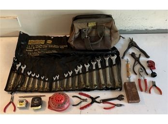 AWP Tool Bag With Assorted Hand Tools Including Duracraft Complete 18 Piece Wrench Set, Pliers, Bits, And More