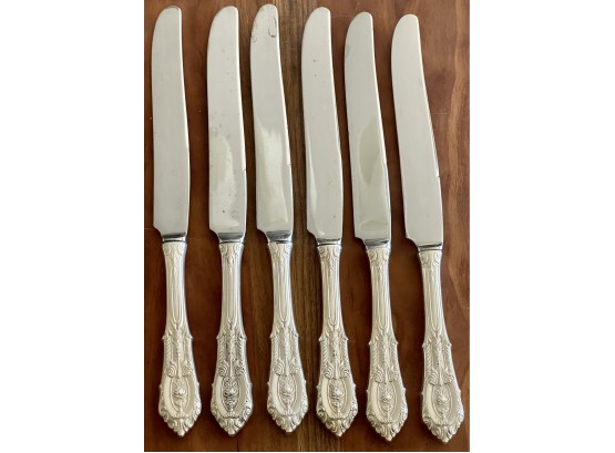 (6) Sterling Silver Handled Wallace Rose Point Dinner Knives - Total Weight  354 Grams