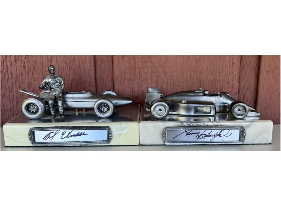 (2) Michael Ricker Pewter Racecar Figurines Signed Al Uncer 233/500 And Johnny Rutherford 125/355