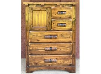 Rustic Solid Pine Link-taylor RawHide 5-drawer Highboy Dresser With Cabinet