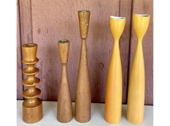 Mid Century Modern Made In Denmark Wood Candle Holders