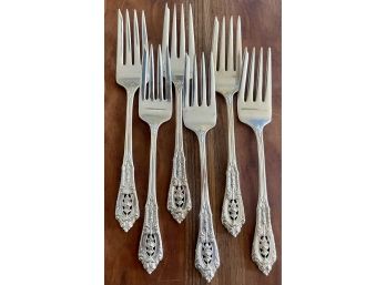 (6) Sterling Silver Wallace Rose Point Salad Forks Total Weight  208 Grams