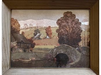 Vintage Foil Etching Hillside In Frame