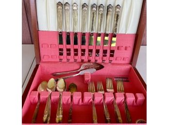 Lot Of Holmes & Edwards Inlaid Deep Silver Silver Plate Flatware In W.M. Rogers & Son Wood Box