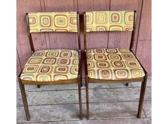 (2)  Vintage Wood And Material Side Chairs