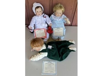 (3) Aston-drake Galleries 18 Inch Dolls - Nicholas, Brandon, And Kimberly Seasonal Babies With COA