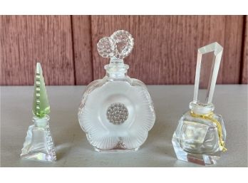 Art Deco Crystal Perfume Bottles With Cut Crystal Stoppers