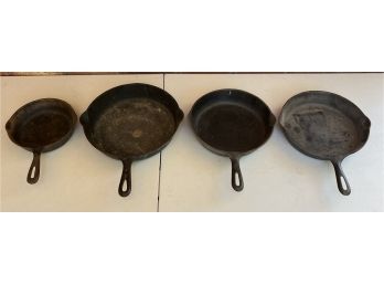 (4) Vintage Cast Iron Skillets - (2) 10.5' - (1) 8' - (1) 11.5' (as Is)