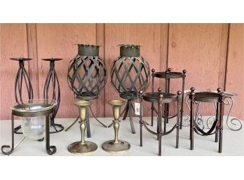 Lot Of Brass And Metal Candle Holders - Pineapples