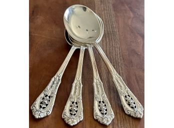 (4) Sterling Silver Wallace Rose Point Soup Spoons - Total Weight 136 Grams