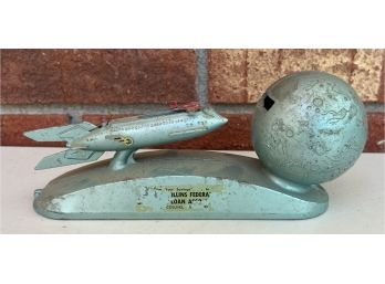 Vintage Strato Bank Metal Rocket Coin Bank (as Is)