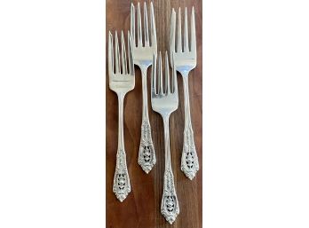 (4) Sterling Silver Wallace Rose Point Salad Forks Total Weight 140 Grams
