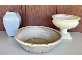 (3) Vintage Pots - Studios By Simons, Ceramic Jardiniere Planter, And Blue Pottery Made In Japan