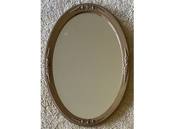 Vintage 15 X 22 Inch Gold Tone Oval Mirror With Rose Trim