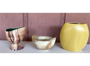 Vintage Pottery Lot - Frankoma, Rocky Mountain Pottery, And Yellow Vase