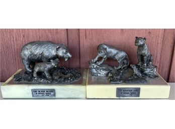 (2) Michael Ricker Pewter Figurines - The Black Bears 331/750 And The Mountain Lions 107/750