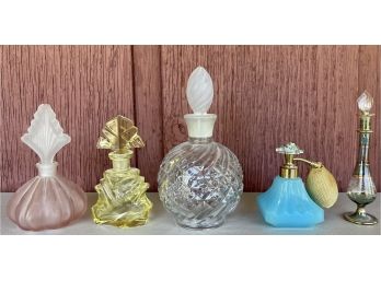 (5) Vintage Perfume Bottles - (1) With Atomizer Pump (as Is) - I. Rice