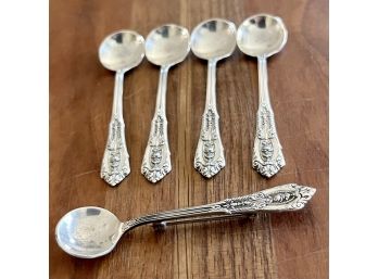 (5) Sterling Silver Wallace Rose Point Miniature Spoons & One Pin Spoon - 2.5' Long - Total Weight 18 Grams