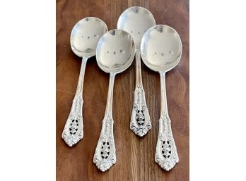 (4) Sterling Silver Wallace Rose Point Soup Spoons - Total Weight 132 Grams