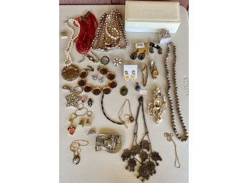 Collection Of Vintage Jewelry - Agate Bead Necklace, Arroyo Grand Belt Buckle 1252/5000, Anne Klein, & More