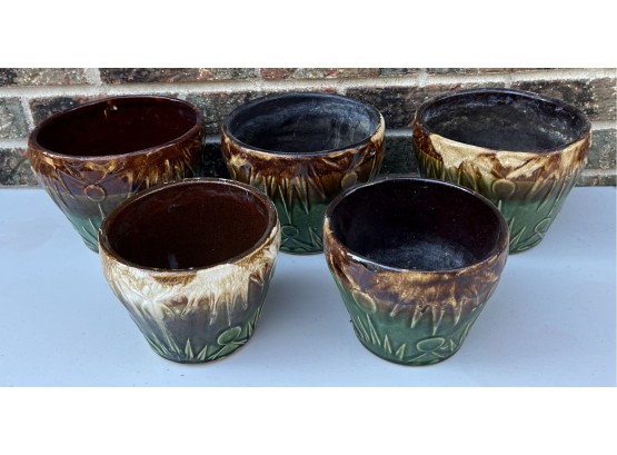 (5) Vintage Roseville Pottery Brown And Green Glazed Planters