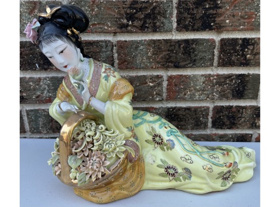 Antique 15 X 11 Inches Porcelain Geisha