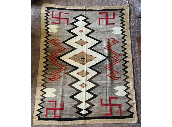 Native American Navajo Storm Pattern Hand Woven Rolling Log Rug 61'w X 78'h Appraised On Antique Roadshow