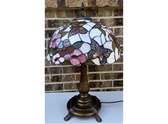 Stained Glass Butterfly Double Pull Lamp With Bronze Base And Finial (1 Of 2)