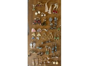Large Lot Of Vintage Earrings - Enamel, Shell, Silver And Gold Tone, Rhinestones, And More