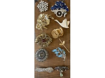 Collection Of Vintage Pins - Gold And Silver Tone, Enamel, Celluloid Goose, Rhinestone, And More