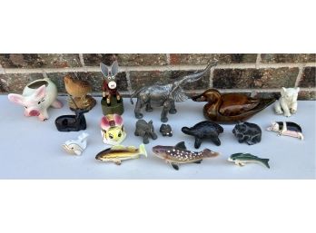 Collection Of Assorted Small Animal Figurine And Decor - Brass, Pewter, Lenox Elephant, Pottery Duck, And More