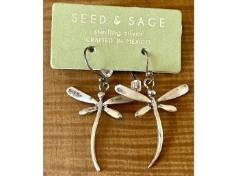 Pair Of Sterling Silver Seed And Sage Crafted In Mexico Dragonfly Earrings