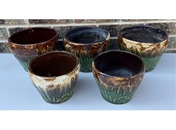 (5) Vintage Roseville Pottery Brown And Green Glazed Planters