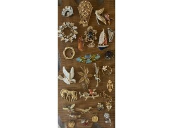 Collection Of Vintage Pins And Pendants - Sarah Coventry, Lenox, Panetta, Jerry's, Monet, And More