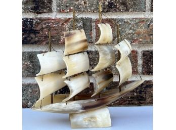 Small Hand-carved Horn Ship With Brass Rods And Wire