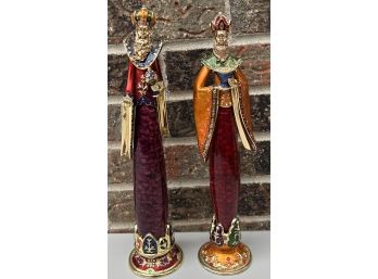 (2) 13 Inch Brass And Lacquered Wise Man Figurines